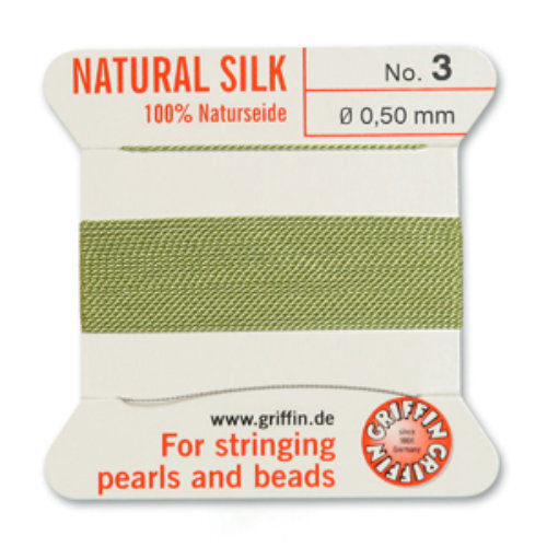 No 3 - 0.50mm - Jade Green Carded Bead Cord 100% Natural Silk 