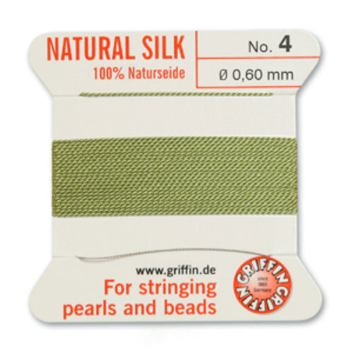 No 4 - 0.60mm - Jade Green Carded Bead Cord 100% Natural Silk 