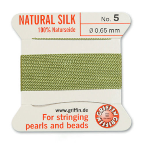 No 5 - 0.65mm - Jade Green Carded Bead Cord 100% Natural Silk 