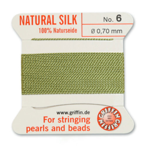 No 6 - 0.70mm - Jade Green Carded Bead Cord 100% Natural Silk 