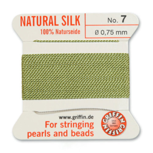 No 7 - 0.75mm - Jade Green Carded Bead Cord 100% Natural Silk 