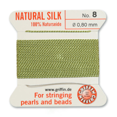No 8 - 0.80mm - Jade Green Carded Bead Cord 100% Natural Silk 