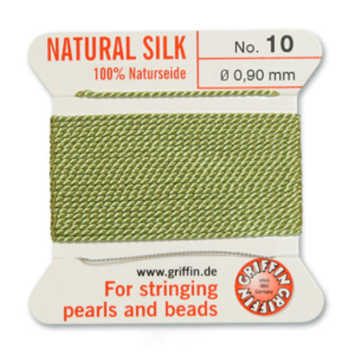 No 10 - 0.90mm - Jade Green Carded Bead Cord 100% Natural Silk 