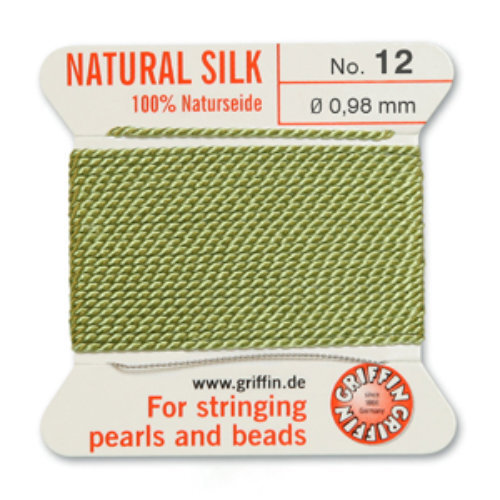 No 12 - 0.98mm - Jade Green Carded Bead Cord 100% Natural Silk 