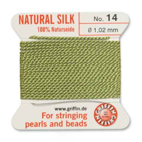 No 14 - 1.02mm - Jade Green Carded Bead Cord 100% Natural Silk 