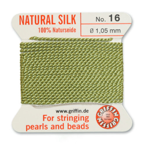 No 16 - 1.05mm - Jade Green Carded Bead Cord 100% Natural Silk 
