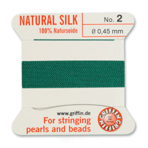 No 2 - 0.45mm - Green Carded Bead Cord 100% Natural Silk 