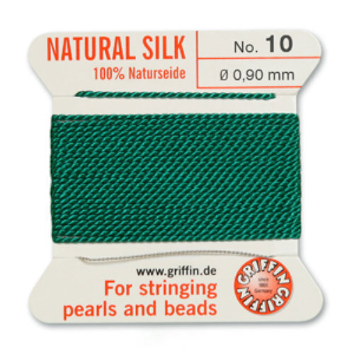 No 10 - 0.90mm - Green Carded Bead Cord 100% Natural Silk 