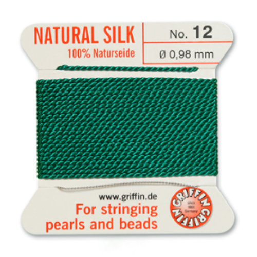 No 12 - 0.98mm - Green Carded Bead Cord 100% Natural Silk 