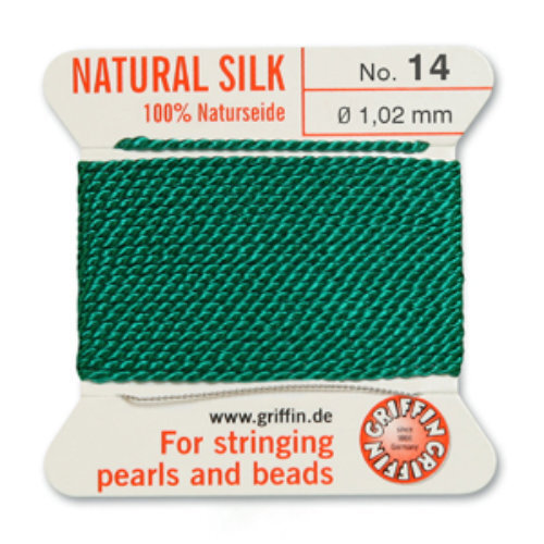 No 14 - 1.02mm - Green Carded Bead Cord 100% Natural Silk 