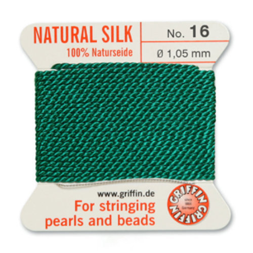 No 16 - 1.05mm - Green Carded Bead Cord 100% Natural Silk 