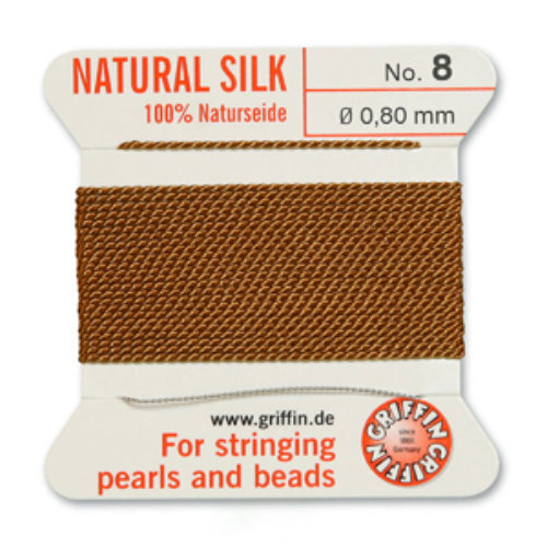 No 8 - 0.80mm - Cornelian Carded Bead Cord 100% Natural Silk 