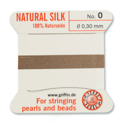 No 0 - 0.30mm - Beige Carded Bead Cord 100% Natural Silk 