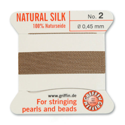 No 2 - 0.45mm - Beige Carded Bead Cord 100% Natural Silk 