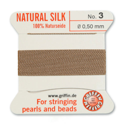 No 3 - 0.50mm - Beige Carded Bead Cord 100% Natural Silk 
