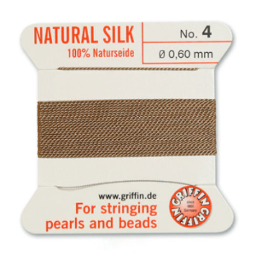 No 4 - 0.60mm - Beige Carded Bead Cord 100% Natural Silk 