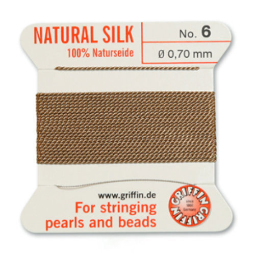 No 6 - 0.70mm - Beige Carded Bead Cord 100% Natural Silk 