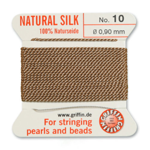 No 10 - 0.90mm - Beige Carded Bead Cord 100% Natural Silk 