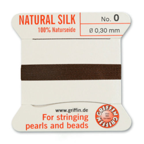 No 0 - 0.30mm - Brown Carded Bead Cord 100% Natural Silk 