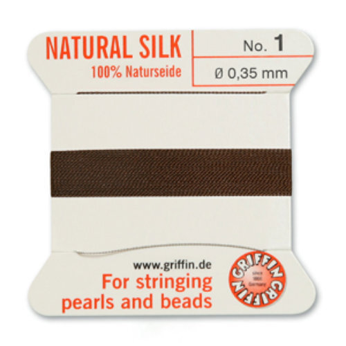 No 1 - 0.35mm - Brown Carded Bead Cord 100% Natural Silk 