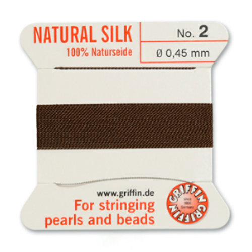 No 2 - 0.45mm - Brown Carded Bead Cord 100% Natural Silk 