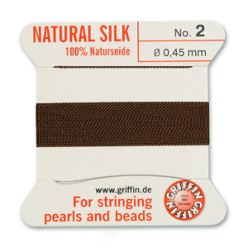 No 2 - 0.45mm - Brown Carded Bead Cord 100% Natural Silk 