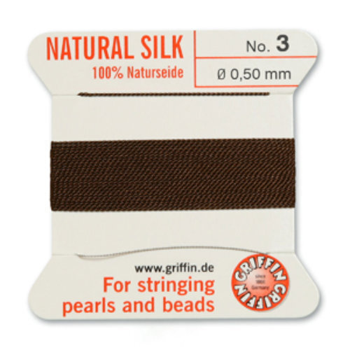 No 3 - 0.50mm - Brown Carded Bead Cord 100% Natural Silk 