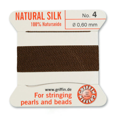 No 4 - 0.60mm - Brown Carded Bead Cord 100% Natural Silk 