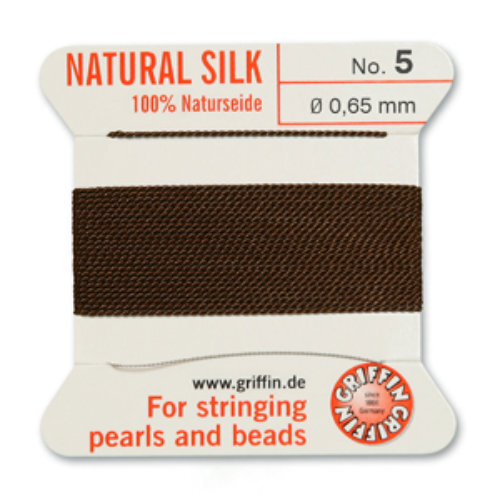 No 5 - 0.65mm - Brown Carded Bead Cord 100% Natural Silk 
