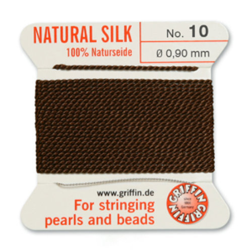 No 10 - 0.90mm - Brown Carded Bead Cord 100% Natural Silk 