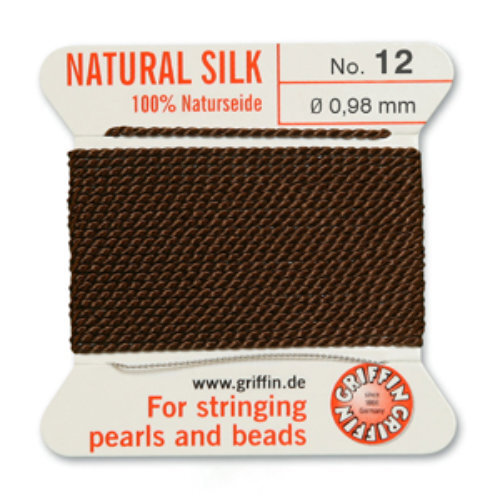 No 12 - 0.98mm - Brown Carded Bead Cord 100% Natural Silk 