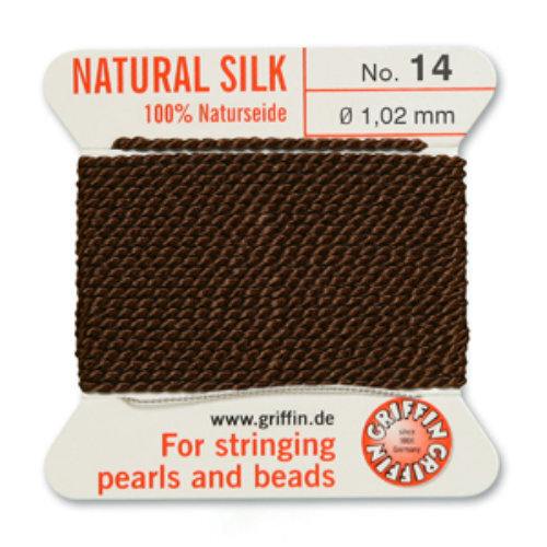 No 14 - 1.02mm - Brown Carded Bead Cord 100% Natural Silk 