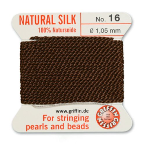 No 16 - 1.05mm - Brown Carded Bead Cord 100% Natural Silk 