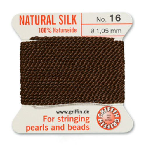 No 16 - 1.05mm - Brown Carded Bead Cord 100% Natural Silk 