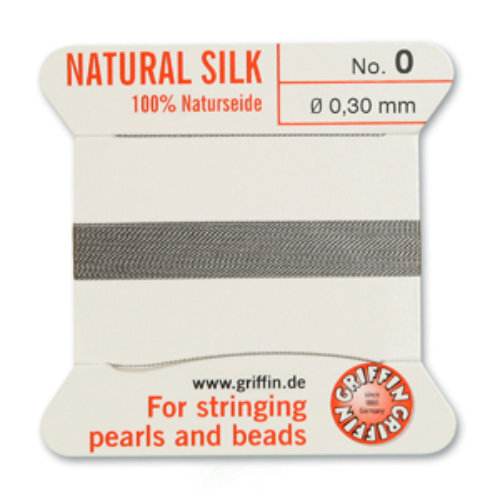 No 0 - 0.30mm - Grey Carded Bead Cord 100% Natural Silk 
