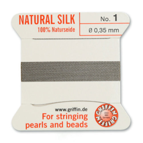 No 1 - 0.35mm - Grey Carded Bead Cord 100% Natural Silk 