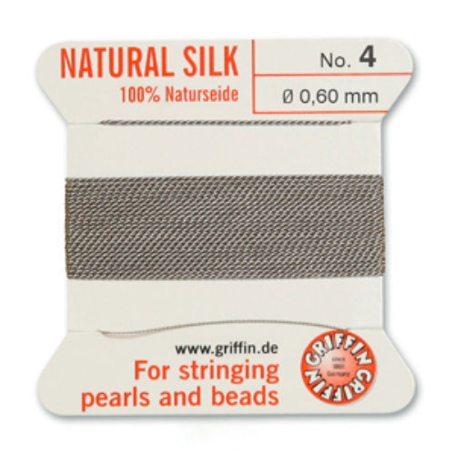 No 4 - 0.60mm - Grey Carded Bead Cord 100% Natural Silk 