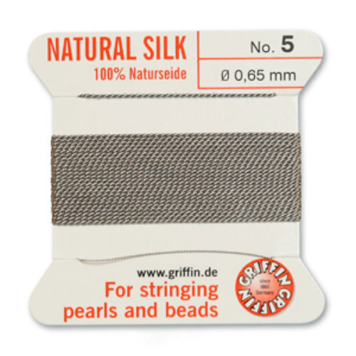 No 5 - 0.65mm - Grey Carded Bead Cord 100% Natural Silk 
