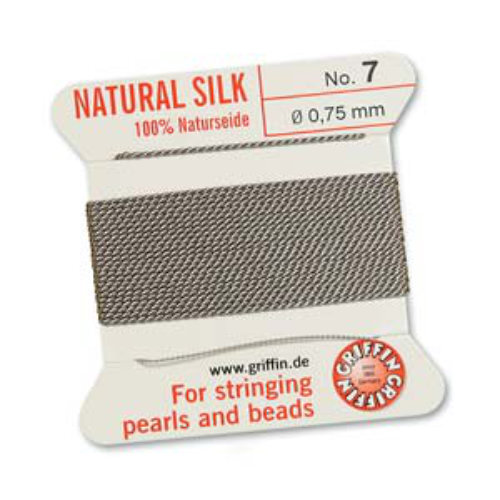 No 7 - 0.75mm - Grey Carded Bead Cord 100% Natural Silk 