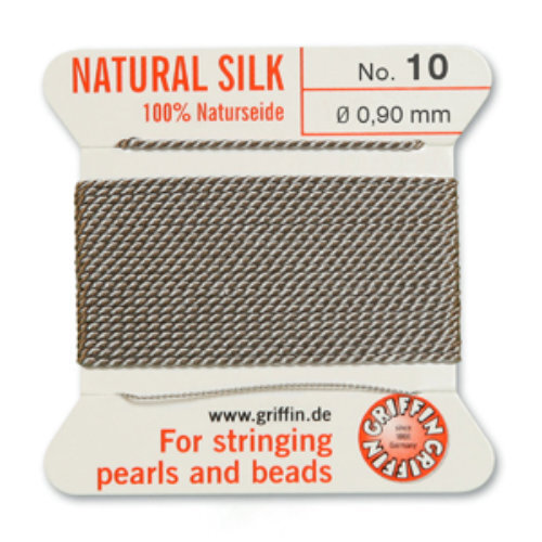 No 10 - 0.90mm - Grey Carded Bead Cord 100% Natural Silk 