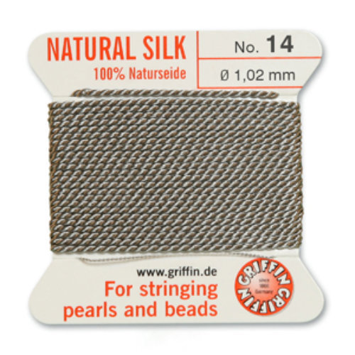 No 14 - 1.02mm - Grey Carded Bead Cord 100% Natural Silk 