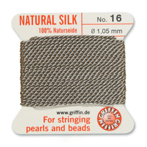 No 16 - 1.05mm - Grey Carded Bead Cord 100% Natural Silk 