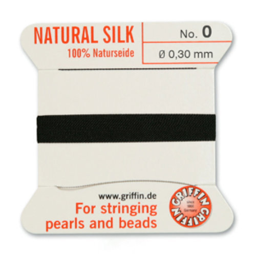 No 0 - 0.30mm - Black Carded Bead Cord 100% Natural Silk 