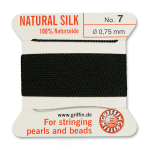 No 7 - 0.75mm - Black Carded Bead Cord 100% Natural Silk 