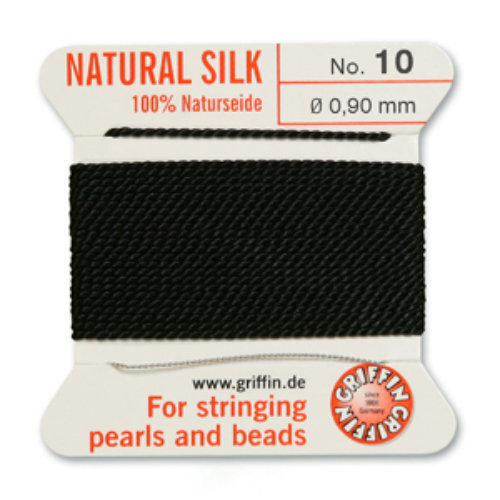 No 10 - 0.90mm - Black Carded Bead Cord 100% Natural Silk 