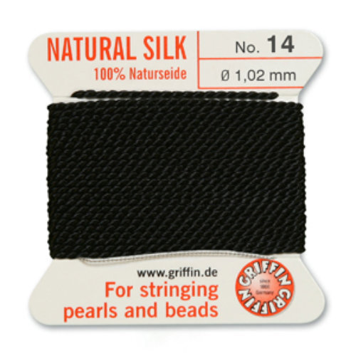 No 14 - 1.02mm - Black Carded Bead Cord 100% Natural Silk 