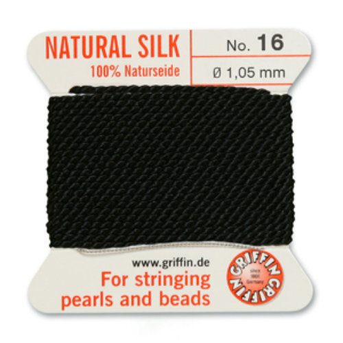 No 16 - 1.05mm - Black Carded Bead Cord 100% Natural Silk 