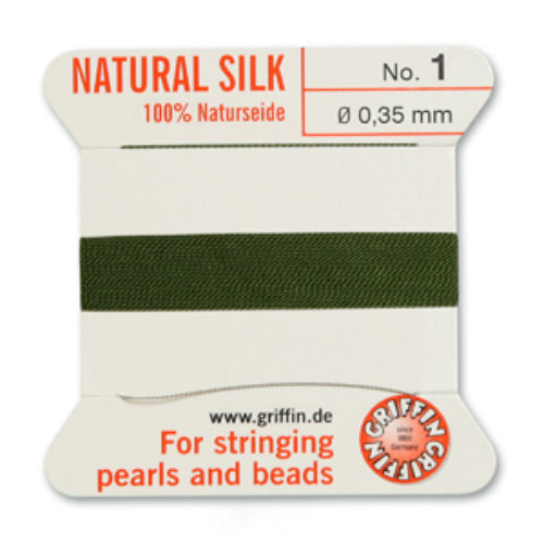No 1 - 0.35mm - Olive Carded Bead Cord 100% Natural Silk 