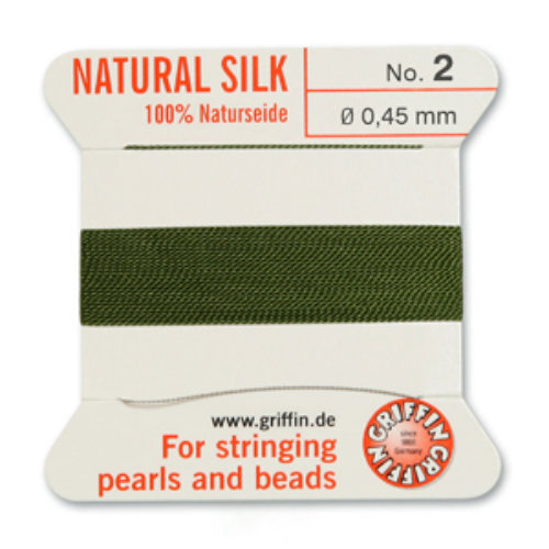 No 2 - 0.45mm - Olive Carded Bead Cord 100% Natural Silk 