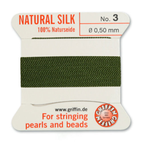 No 3 - 0.50mm - Olive Carded Bead Cord 100% Natural Silk 
